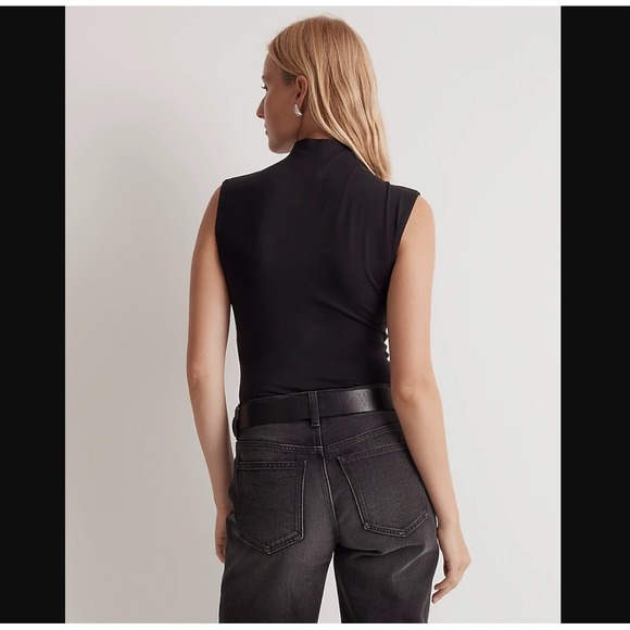 Madewell NEW NWT Womens Medium Black Funnelneck Cropped Muscle Tee T Shirt NO378 - Picture 2 of 7
